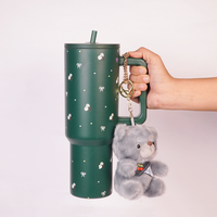 Floral Bow GREEN  Tumbler with Straw & Handle