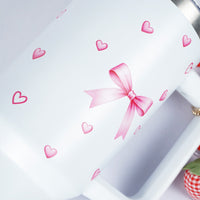 Bow & Heart Print Tumbler with Handle & Charm | Reusable Travel Cup | Cute Everyday Drinkware