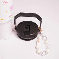 Butterfly & Floral Print Tumbler with Handle & Decorative Bead Charm | Reusable Travel Cup