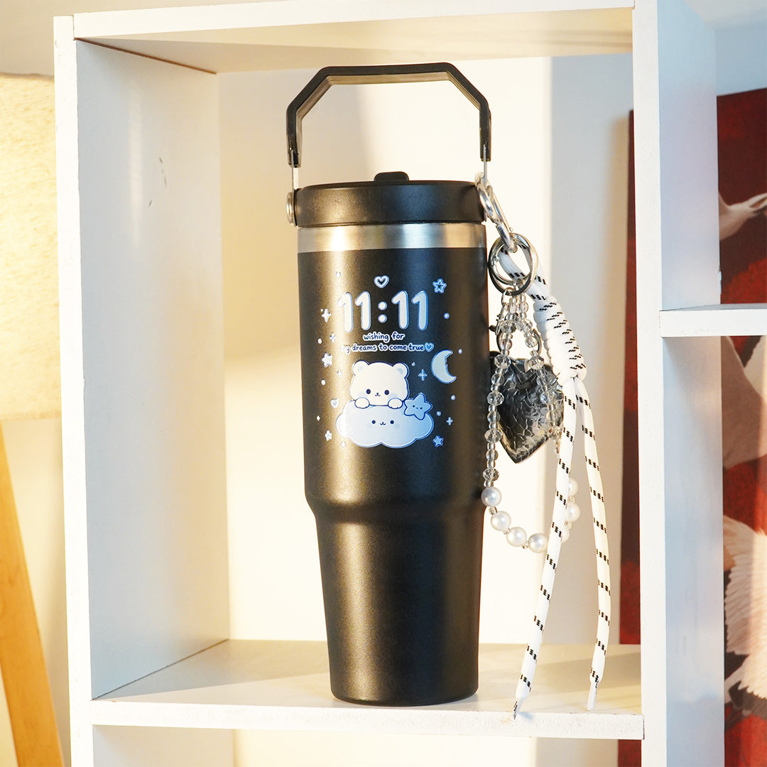 11:11 Printed Tumbler with Handle & Straw | Reusable Travel Cup | Cute Everyday Drinkware