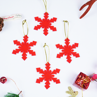 Red Snowflake Christmas Tree Hanging Ornaments - Set of 6