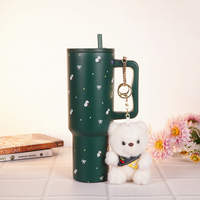 Floral Bow GREEN  Tumbler with Straw & Handle