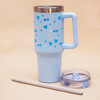 Blue Cherry & Strawberry Floral Stainless Steel Tumbler