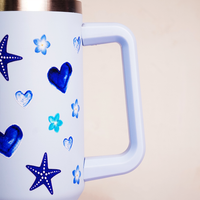 Starfish Print Tumbler with Handle & Straw | Reusable Travel Water Cup | Stylish Drinkware
