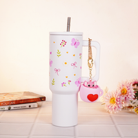 Butterfly, Bow & Floral Print travel  WHITE Tumbler