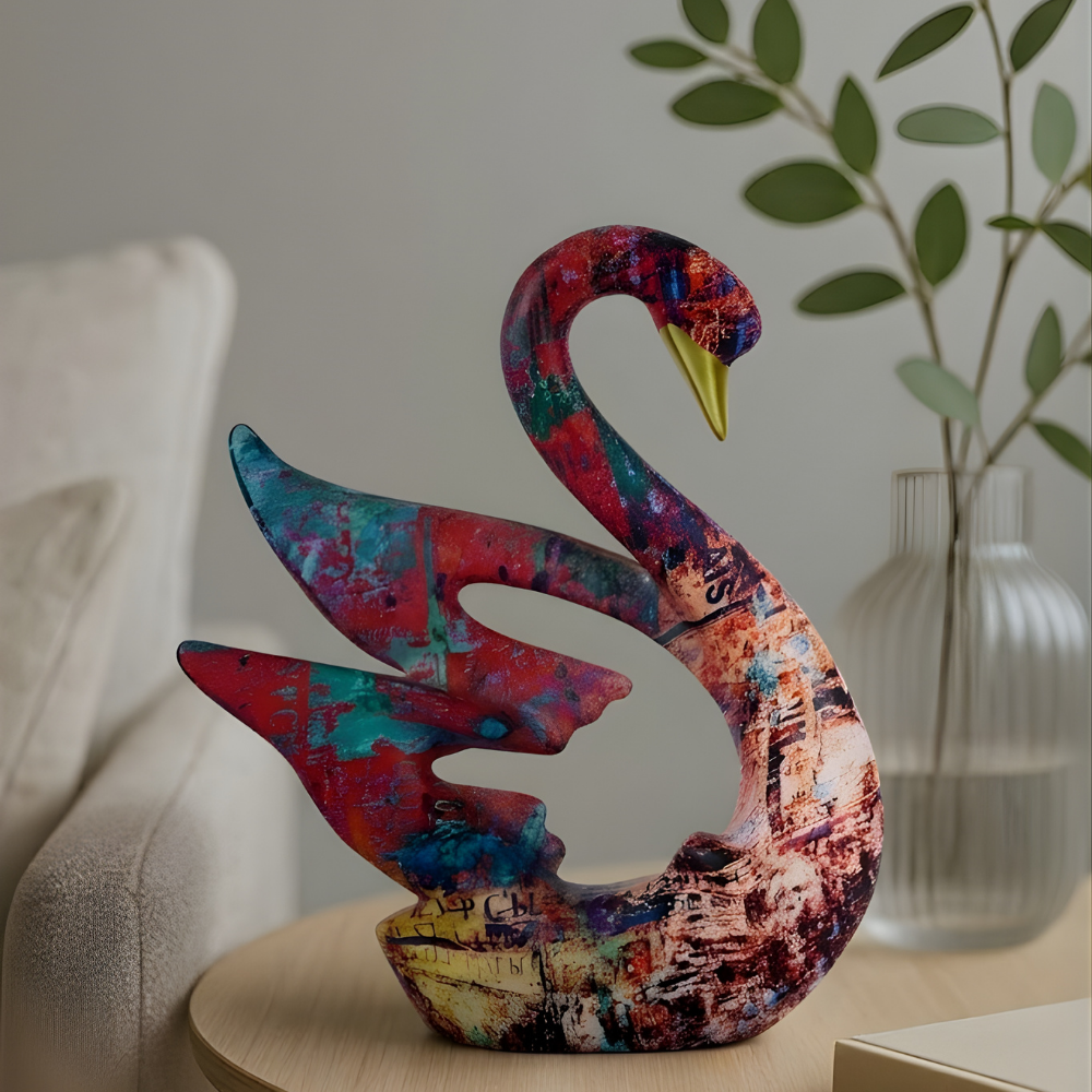 UrbanArt™ Swan Showpiece –Abstract Multicolor Resin Sculpture
