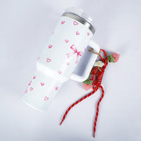 Bow & Heart Print Tumbler with Handle & Charm | Reusable Travel Cup | Cute Everyday Drinkware