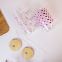 Set-2 Glass Tumbler with Bamboo Lid & Straw