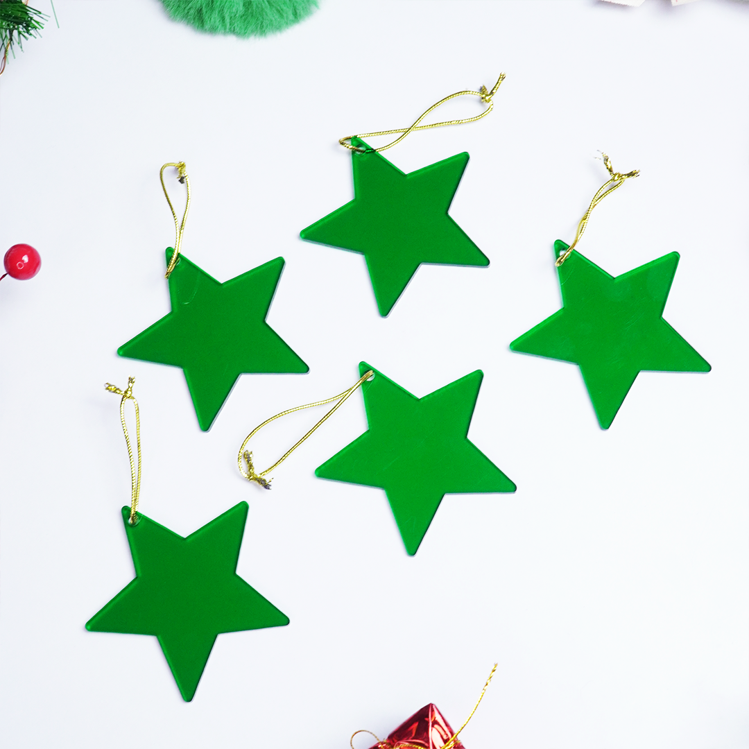 Green Star designed Christmas Decoration Ornaments- Set of 6