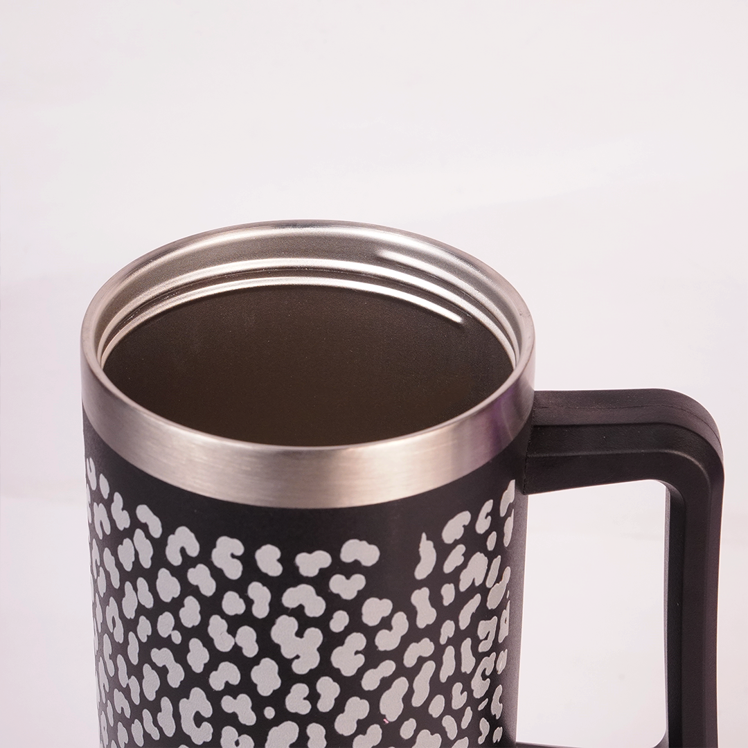 Black Leopard Print Tumbler with Handle & Straw – Stylish Reusable Travel Cup for Women & Girls