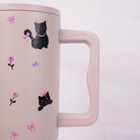 Cute Black Cat Travel Tumbler with Straw & Handle