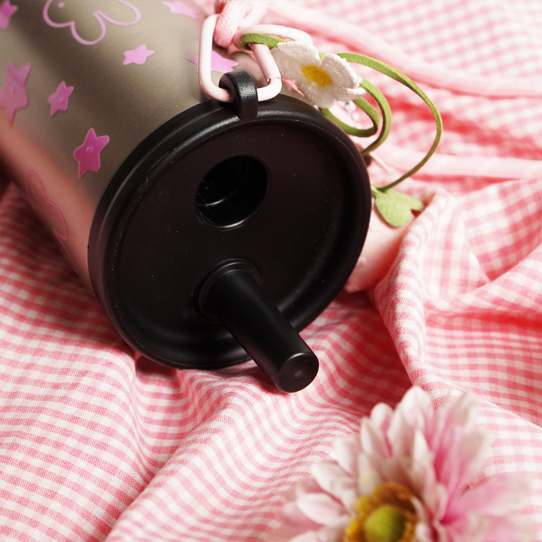 Bunny & Star Print Sipper Bottle with Charm | Reusable Travel Water Bottle | Cute Everyday Drinkware