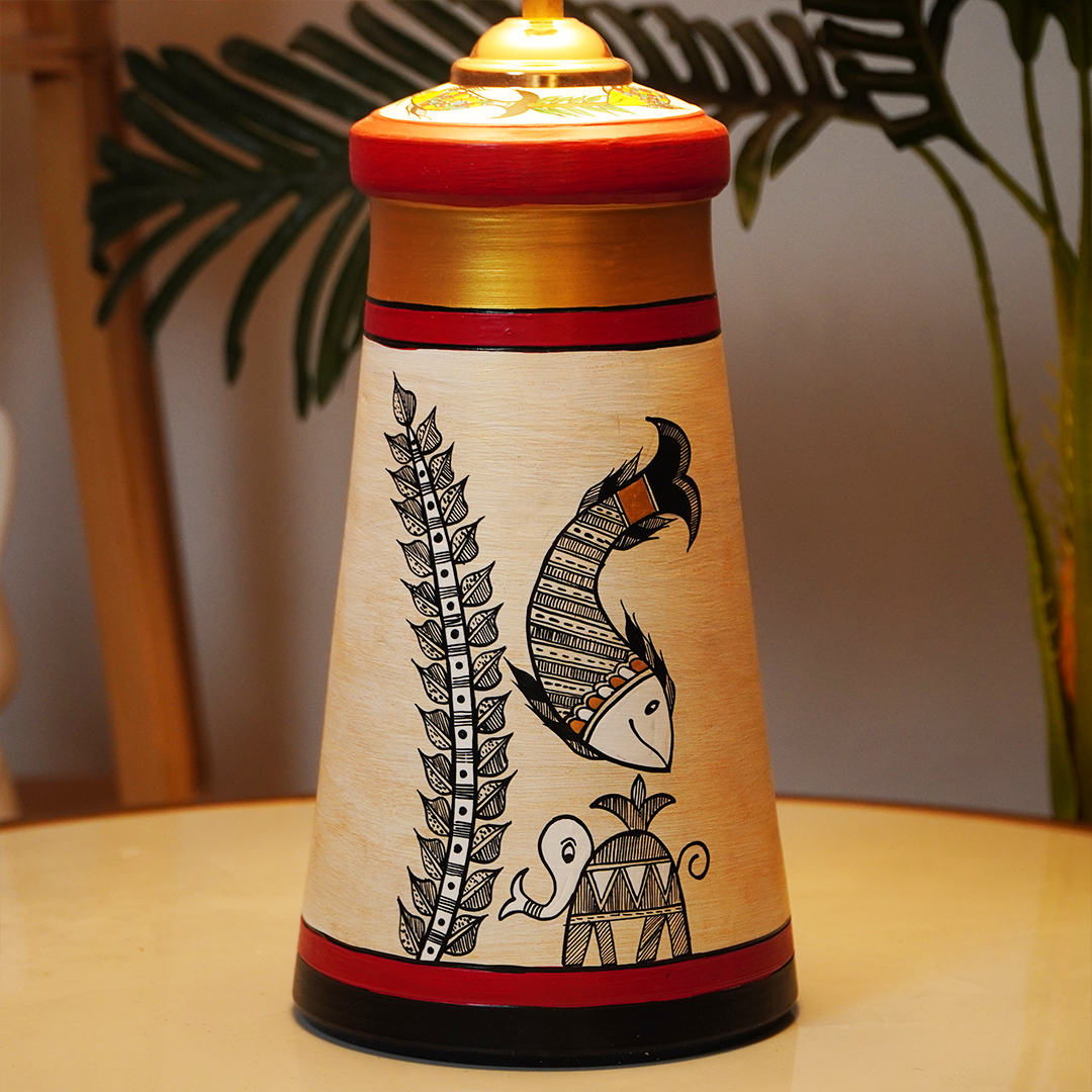 Rangriti Tribal Glow Table Lamp – Red & Gold Ethnic Shade