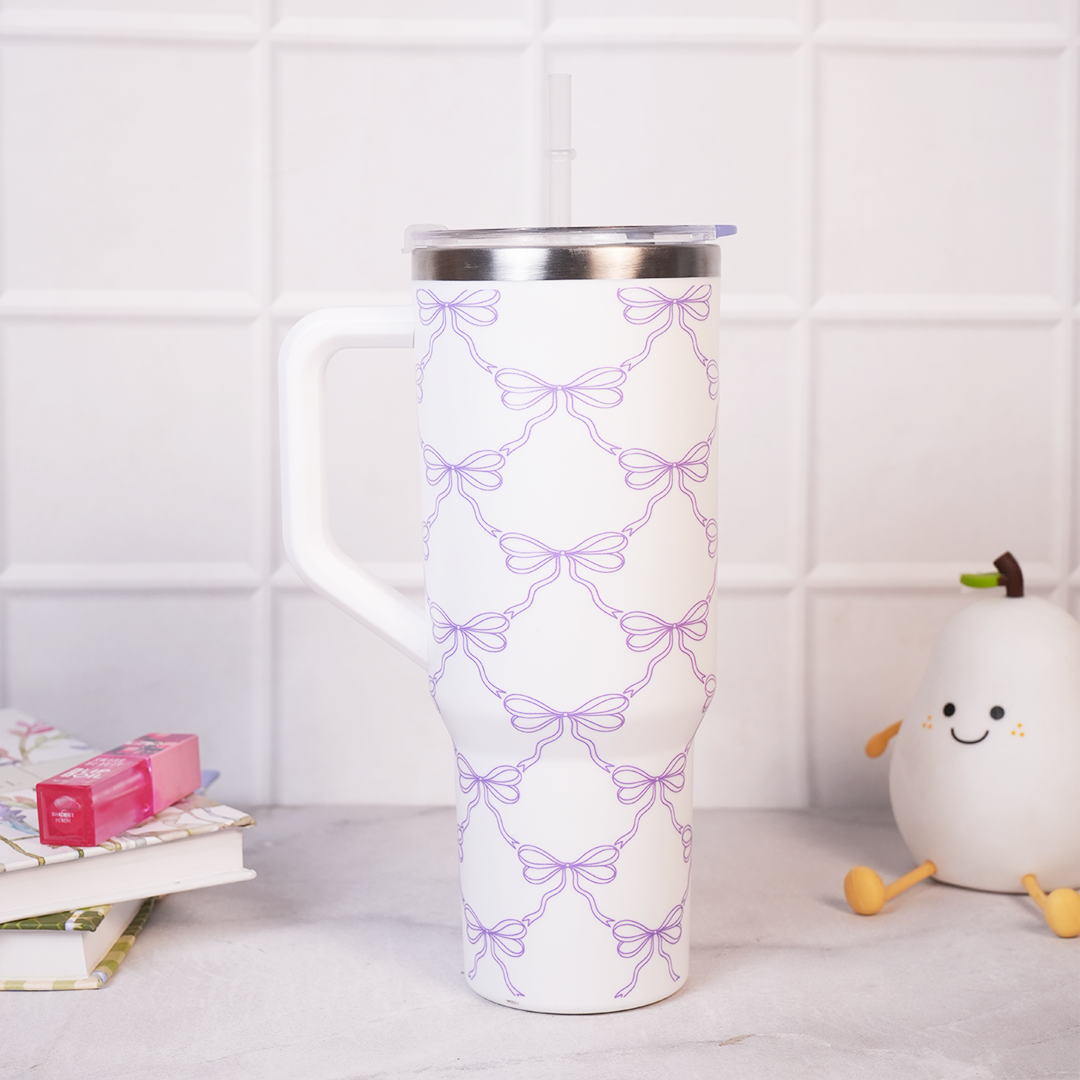 Lavender Bow in BLUE COLOR Stainless Steel Tumbler