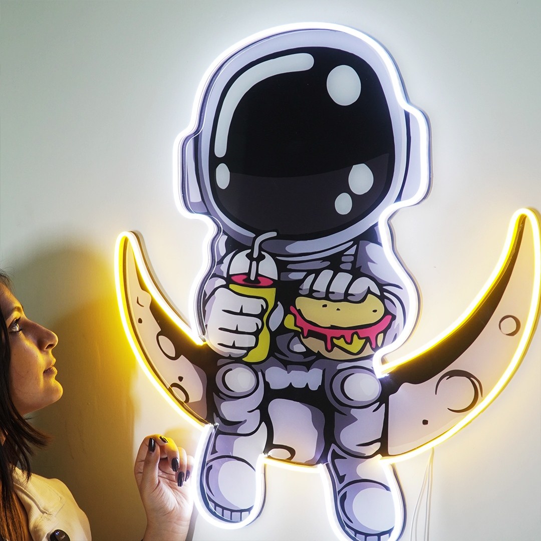 Astronaut Neon LED Wall Light – Space Neon Sign | Astronaut Moon Wall Décor