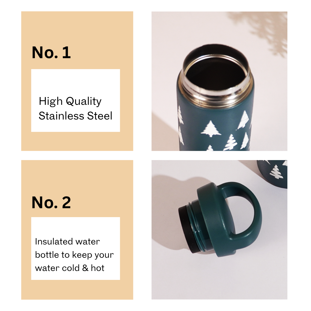 Winter Forest Design Vacuum Insulated Tumbler – 490ml Hot & Cold Stainless Steel Bottle with Carry Loop Lid