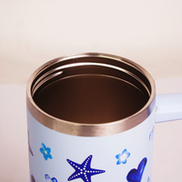 Starfish Print Tumbler with Handle & Straw | Reusable Travel Water Cup | Stylish Drinkware