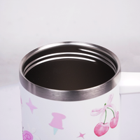 White Pink Cherry Print Tumbler with Straw & Handle – Aesthetic Travel Coffee Cup