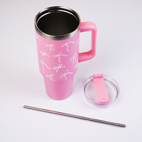 Pink Insulated Tumbler with Handle & Straw