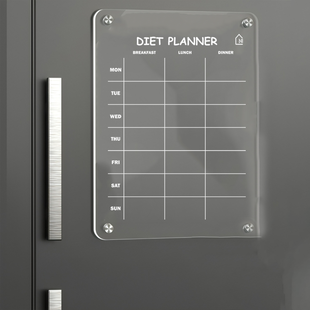 Weekly Diet Acrylic Planner| Magnetic Fridge Board with Marker Set