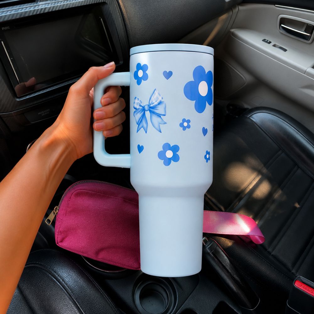 Bow with Flower 40oz Insulated Tumbler – Sky  Blue