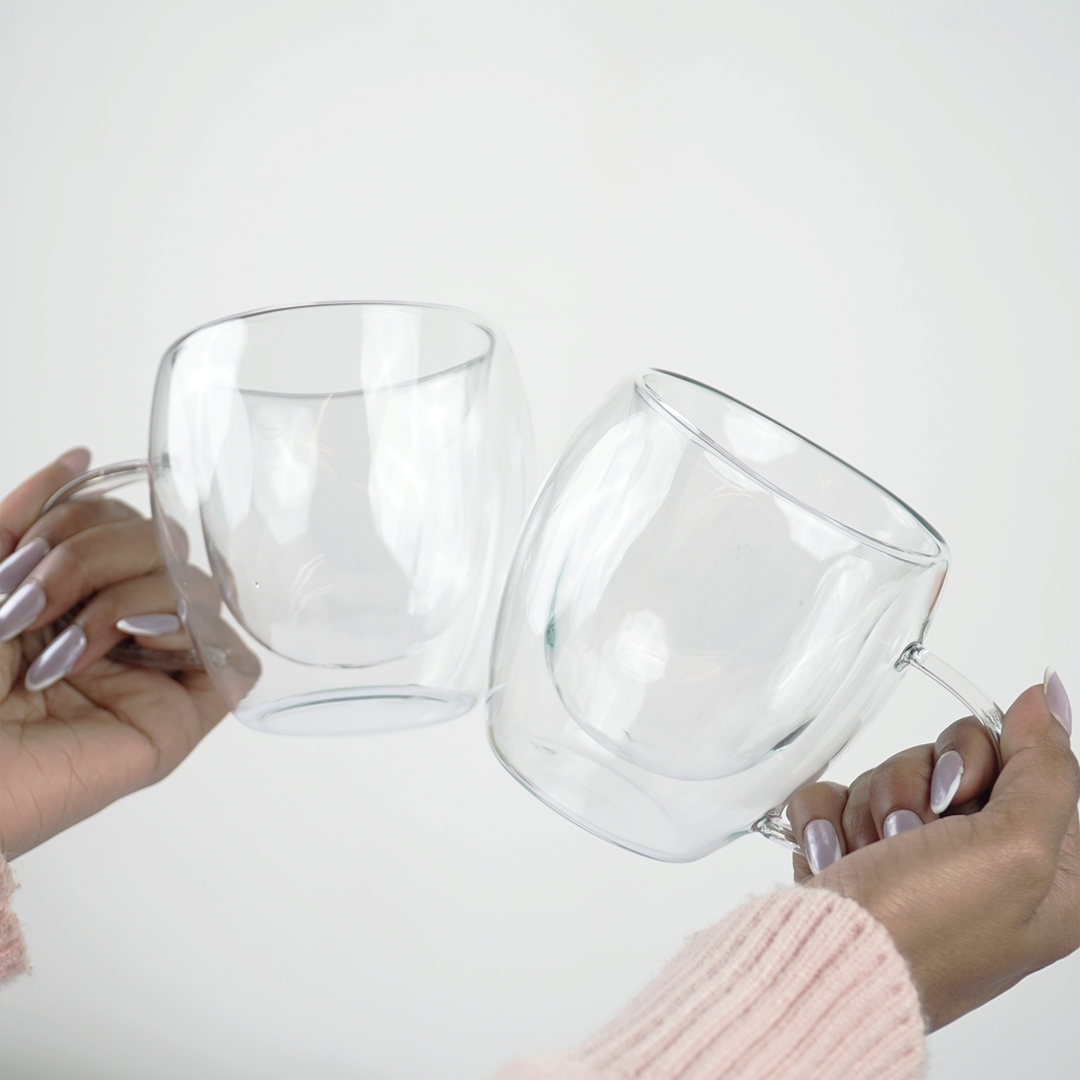 Double Wall Glass Coffee Cup with Handle