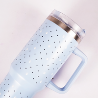 Blue Paw & Heart Print Tumbler – Insulated Travel Tumbler with Handle & Straw