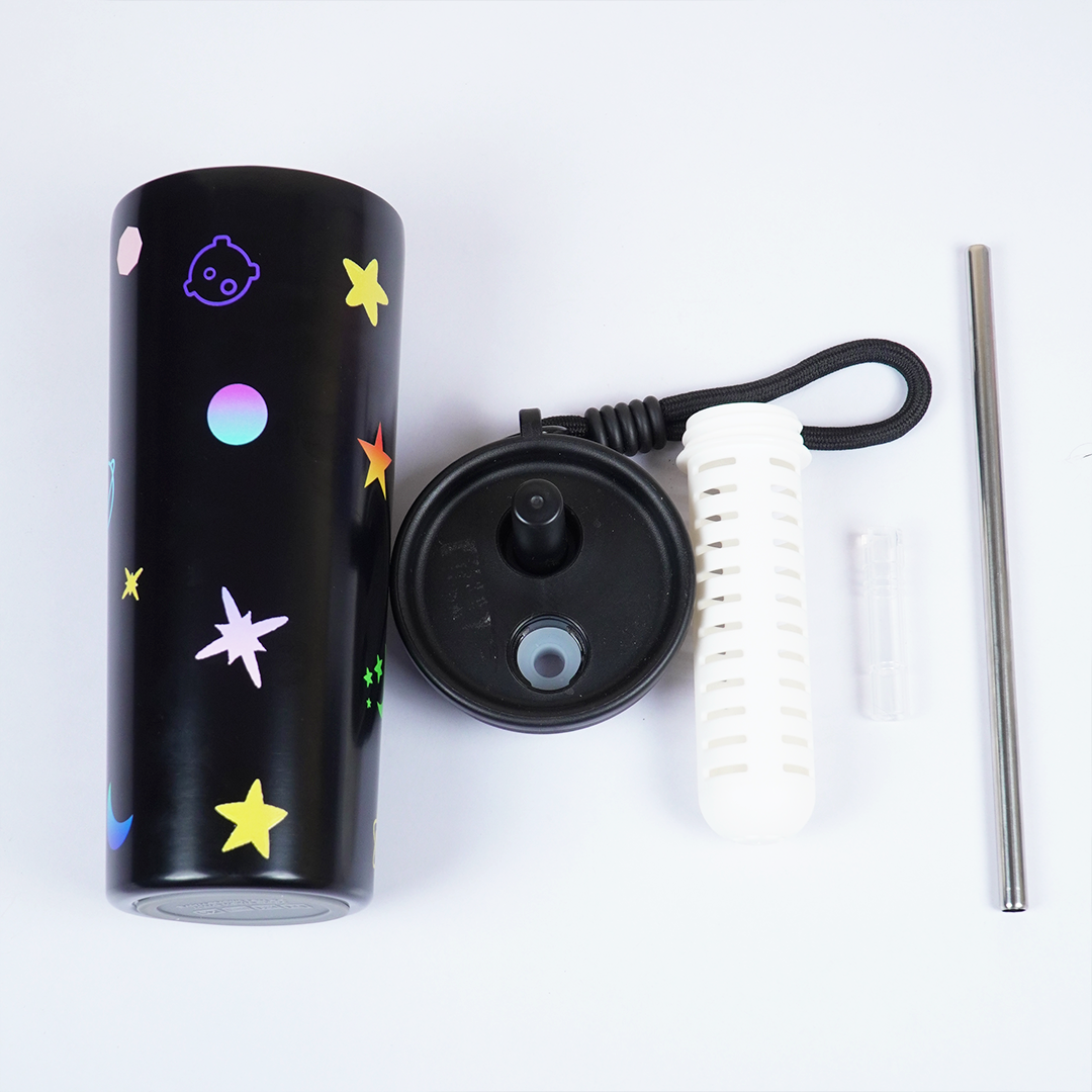 Galaxy Theme Stainless Steel Sipper Bottle with Straw