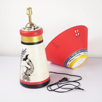 Handcrafted Warli Art Table Lamp – Red & Gold Ethnic Shade