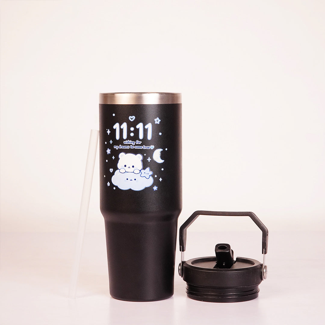 11:11 Printed Tumbler with Handle & Straw | Reusable Travel Cup | Cute Everyday Drinkware