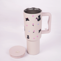 Cute Black Cat Travel Tumbler with Straw & Handle