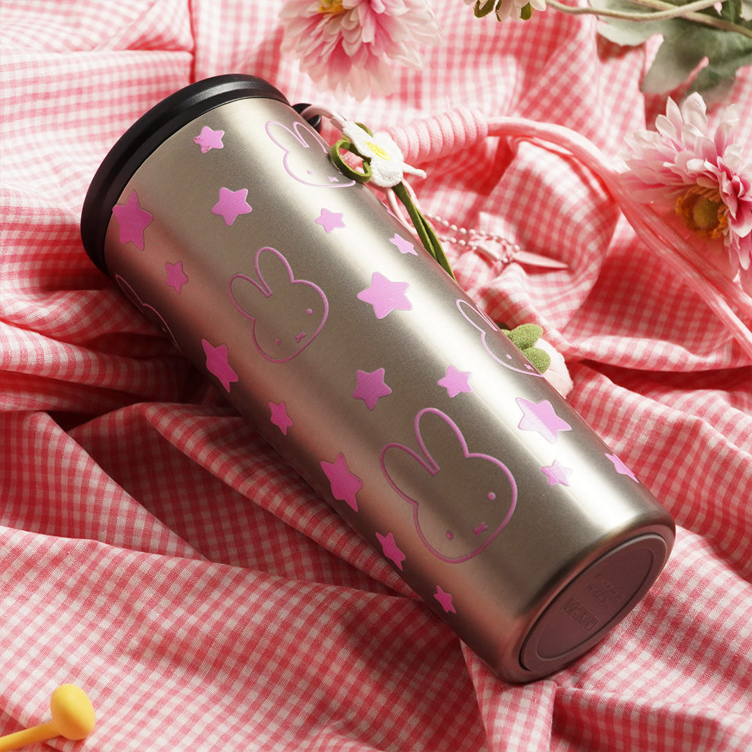 Bunny & Star Print Sipper Bottle with Charm | Reusable Travel Water Bottle | Cute Everyday Drinkware