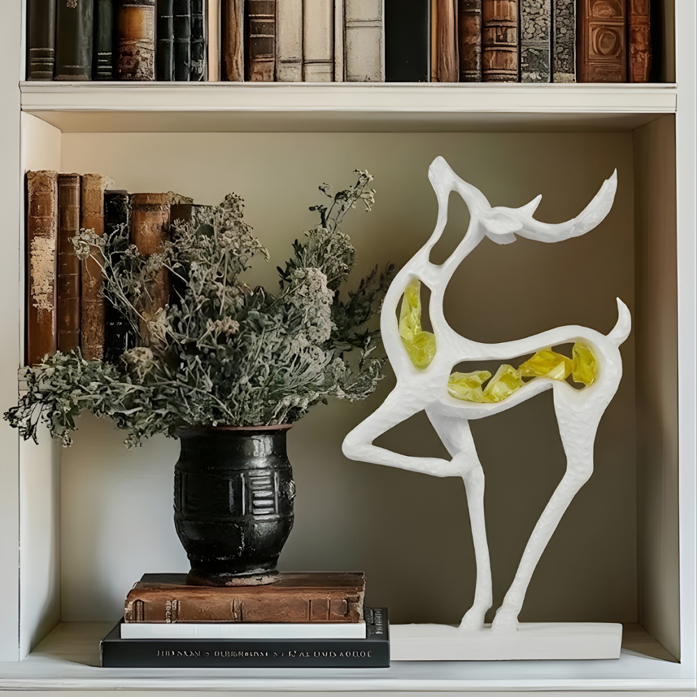 Elegant Abstract Deer Showpiece with Golden Stone Inlay