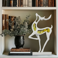 Elegant Abstract Deer Showpiece with Golden Stone Inlay