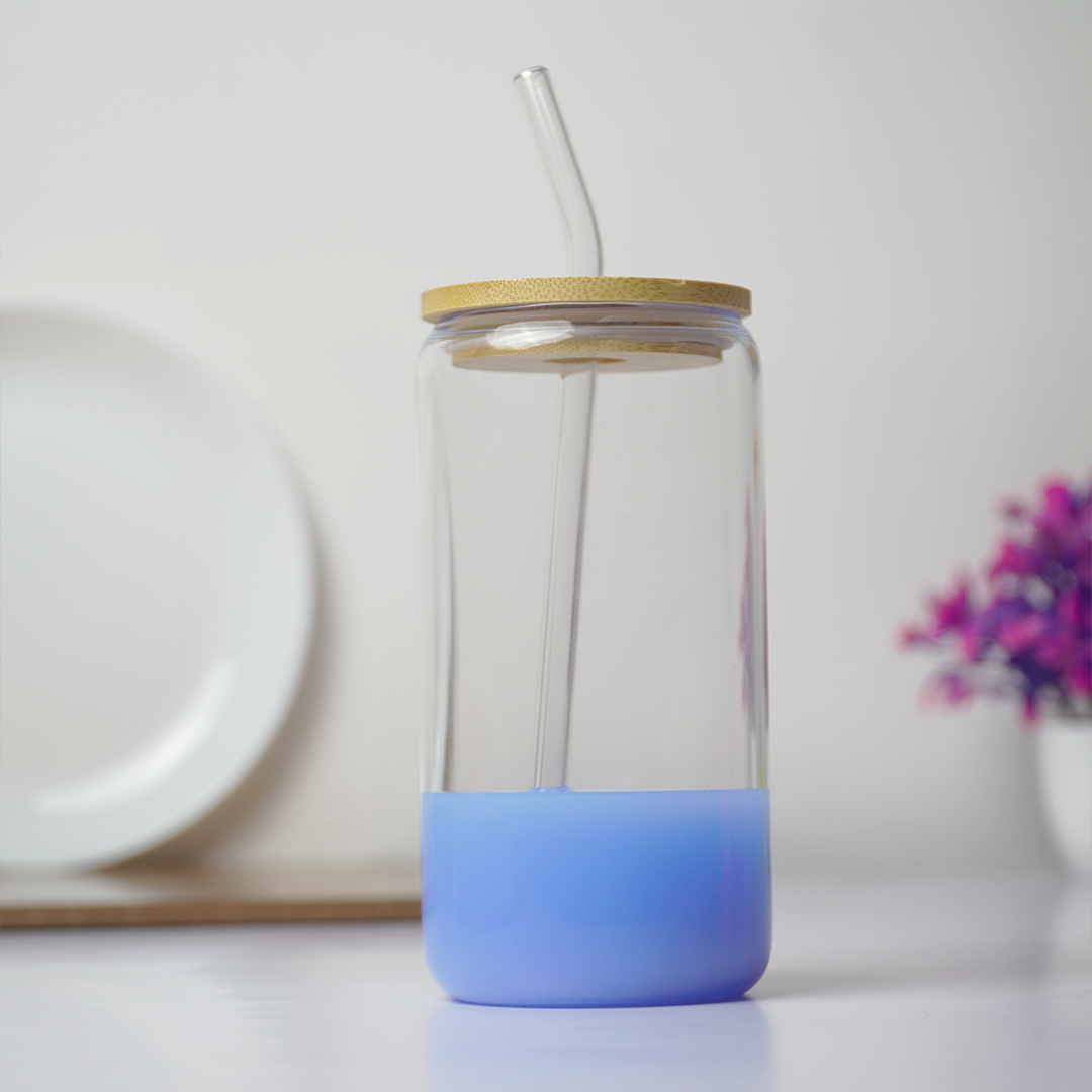 Clear Glass Tumbler with Bamboo Lid & Reusable Glass Straw