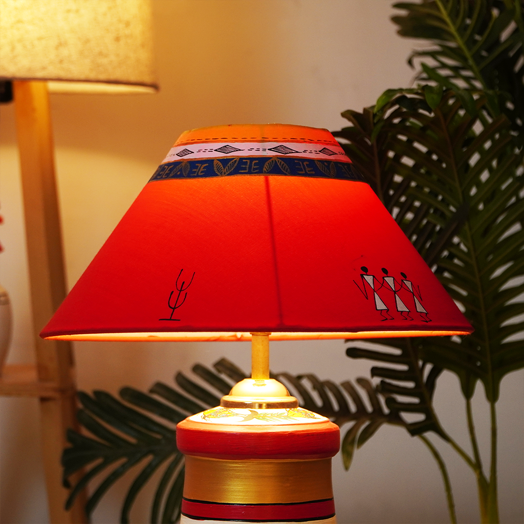 Rangriti Tribal Glow Table Lamp – Red & Gold Ethnic Shade
