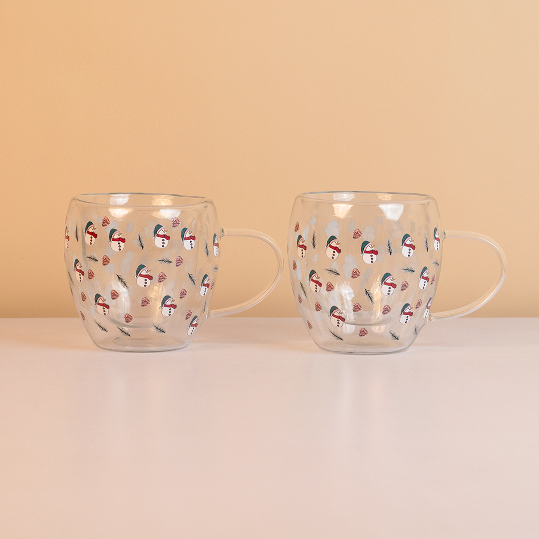Set-2 Snowman -Double Wall Glass Mug