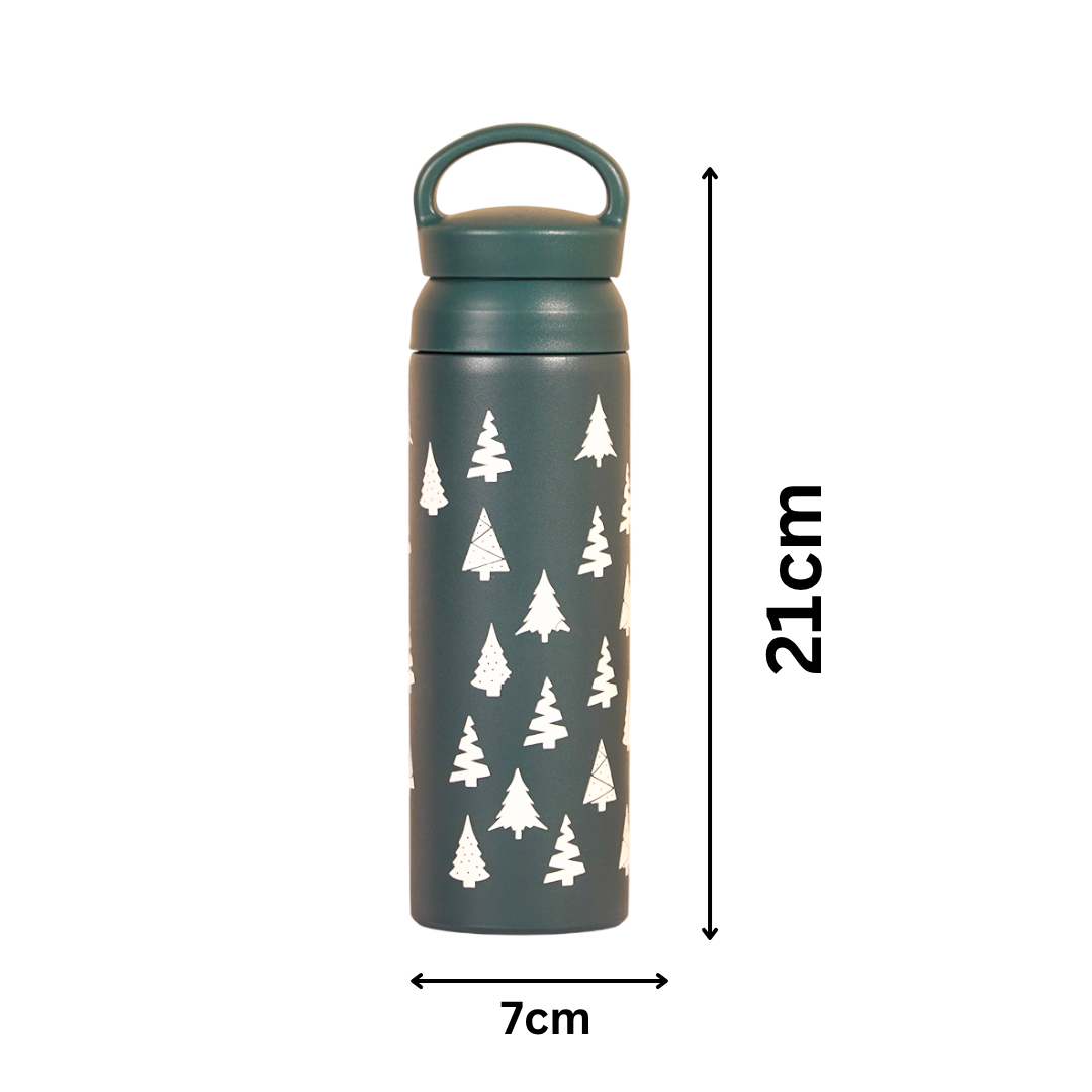 Winter Forest Design Vacuum Insulated Tumbler – 490ml Hot & Cold Stainless Steel Bottle with Carry Loop Lid