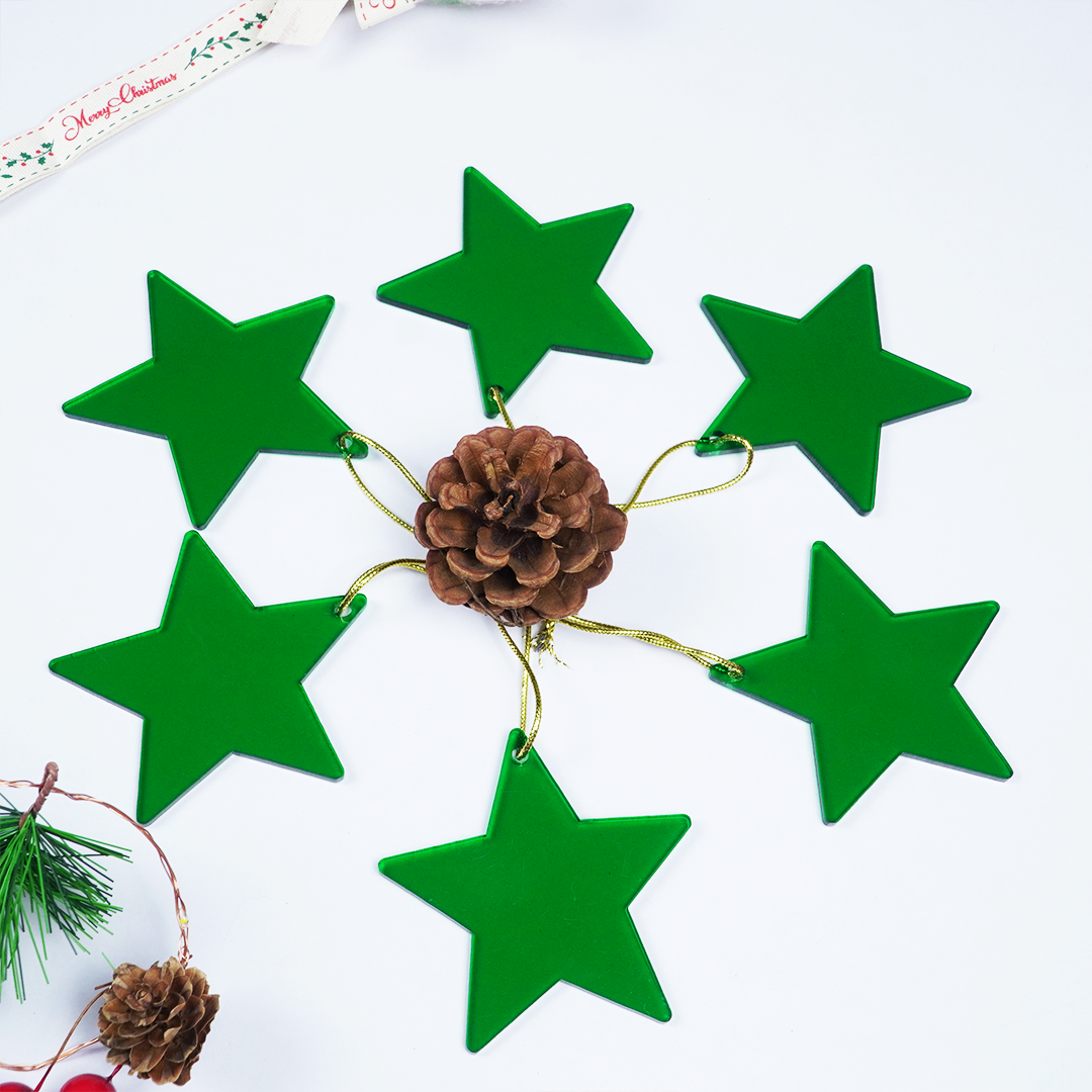 Green Star designed Christmas Decoration Ornaments- Set of 6