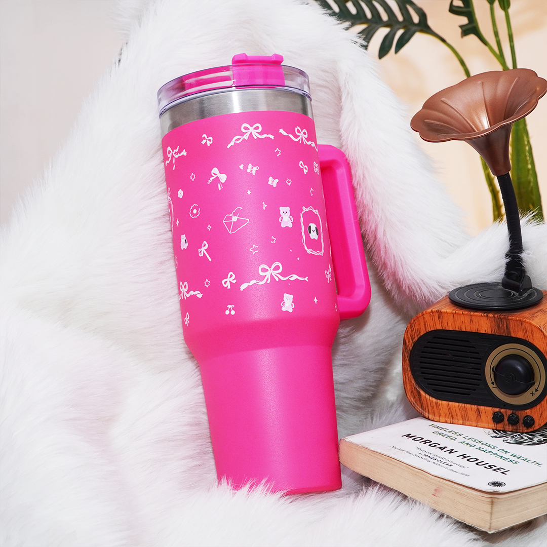 Kawaii Bow Print Design Pink Stainless Steel Tumbler