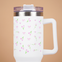 Floral Stainless Steel Insulated Tumbler with Handle & Straw – 1200ml Leakproof Travel Mug | Height 27cm, Width 7cm