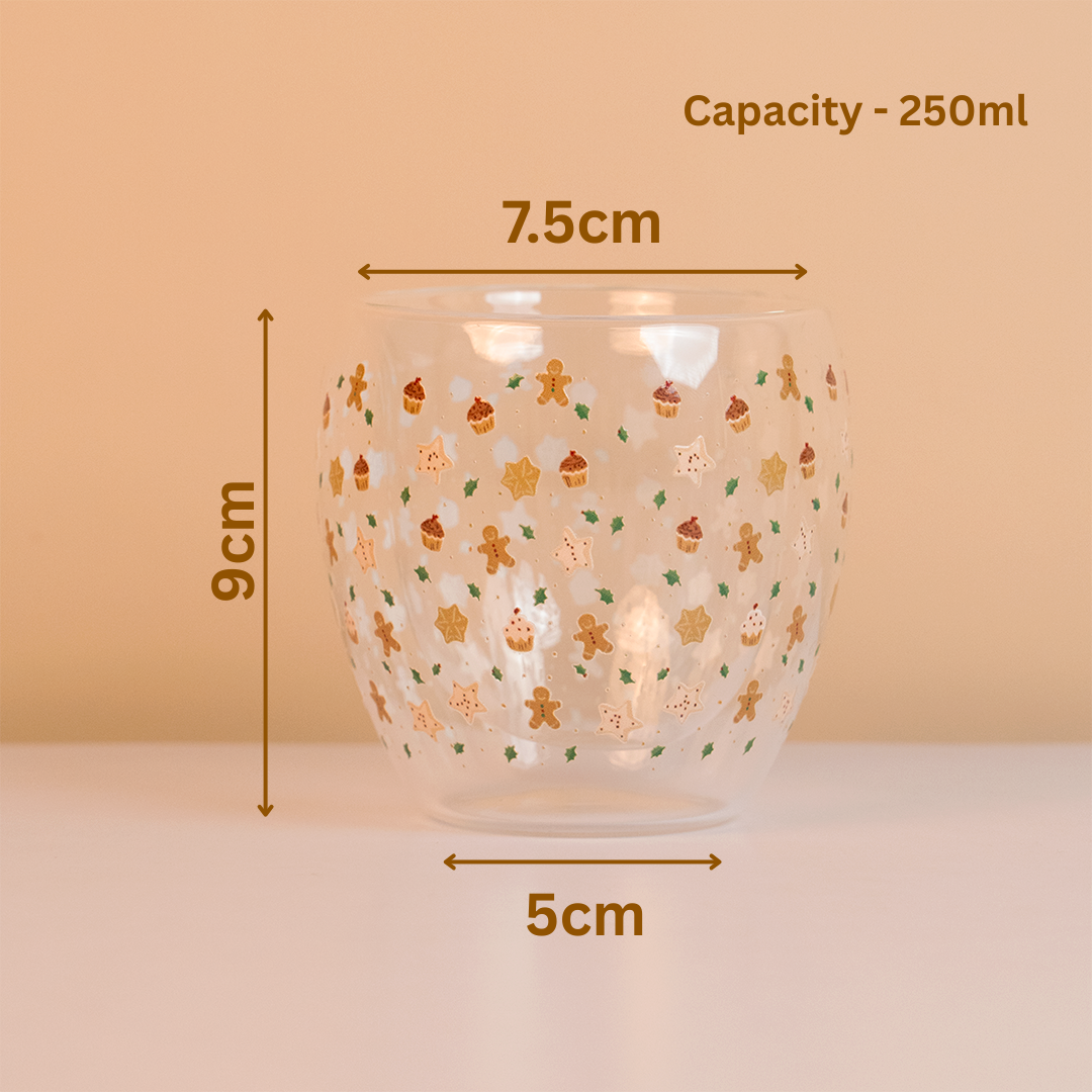 Set-2 Christmas Gingerbread & Stars -Double Wall Glass Mug