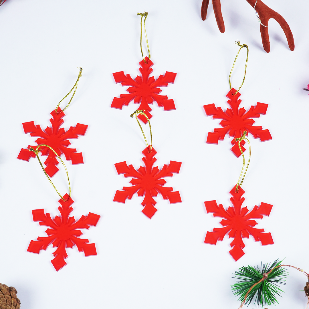 Red Snowflake Christmas Tree Hanging Ornaments - Set of 6
