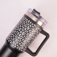 Black Leopard Print Tumbler with Handle & Straw – Stylish Reusable Travel Cup for Women & Girls
