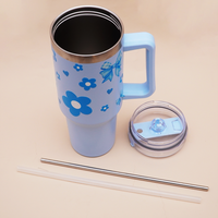 Cute Floral Blue Bow Stainless Steel Tumbler