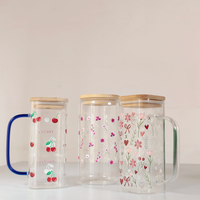 Blossom Heart Glass Tumbler with Handle, Bamboo Lid & Straw – Floral & Romantic Design