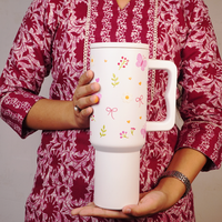 Butterfly, Bow & Floral Print travel  WHITE Tumbler
