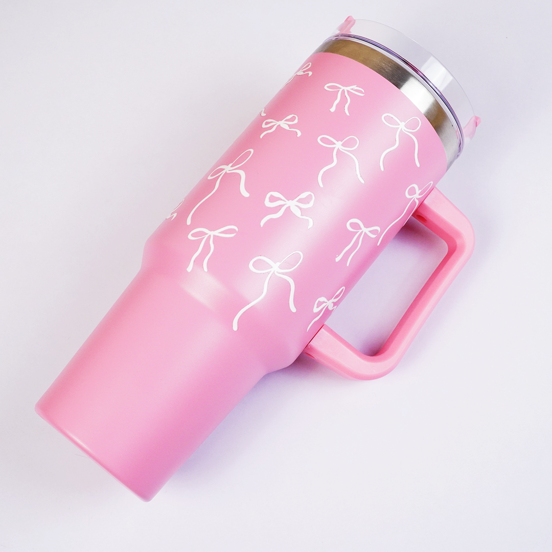 Pink Insulated Tumbler with Handle & Straw