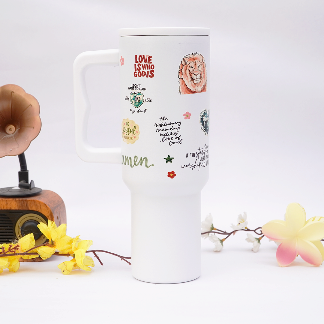 Faith & Scripture Stainless Steel Travel Tumbler with Handle & Leakproof Lid | Double Wall Vacuum Insulated Coffee Mug
