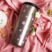 Bunny & Star Print Sipper Bottle with Charm | Reusable Travel Water Bottle | Cute Everyday Drinkware